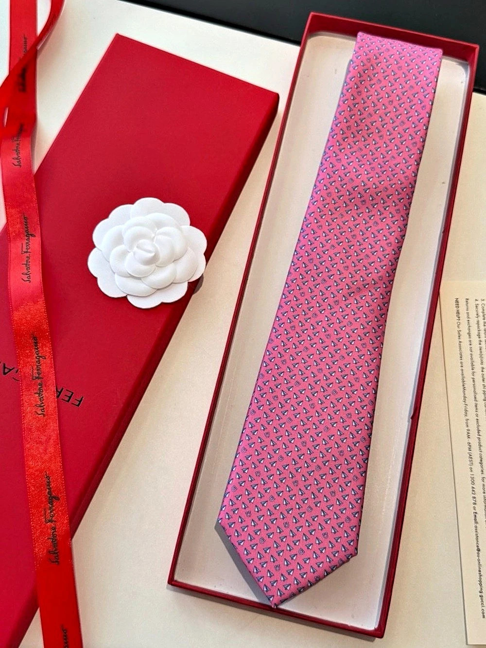 Salvatore Ferragamo Nautical Print Silk Tie Pink & Blue Like New